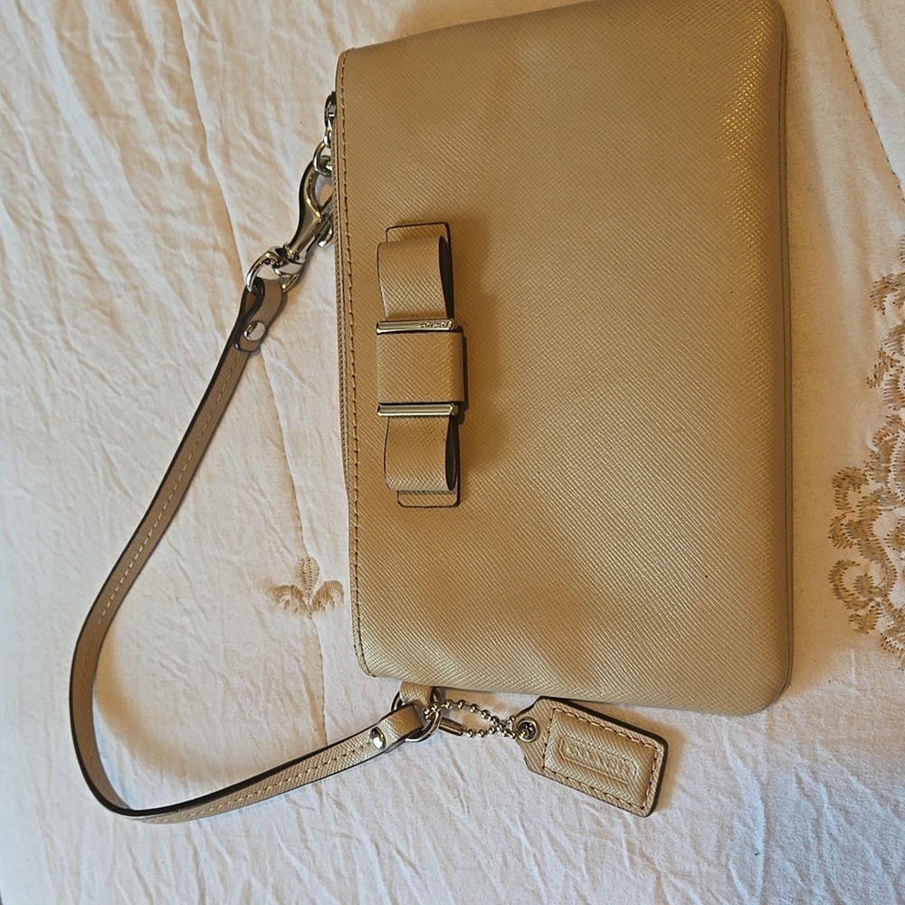 Coach Tan Wristlet Clutch with Bow Accent - Picture 5 of 5